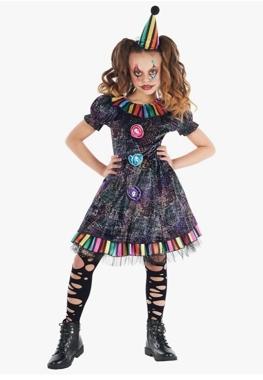 Morph Girls Creepy Rainbow Clown Halloween Costume Dress Size XL